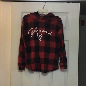 No Boundaries hooded Buffalo check sweatshirt